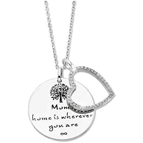 Necklace For Mom - Home Is Wherever You Are Heart Love Mothers Day Jewelry Mother Sterling Silver Pendant Necklace