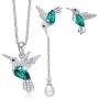 CDE Jewelry Sets Hummingbird S925 Sterling Silver Pendant Necklace Pearl Earrings Set Embellished with Austrian Crystals Birthday Mothers Day Jewelry Gifts for Mom Women Girls