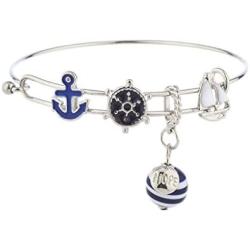 Lux Accessories Silver Tone Nautical Blue White Anchor Sailboat Charm Bracelet