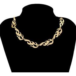 Hip Hop Flame Choker Necklace Earing Set Streetwear Punk Style Gold Black Pendant Necklace Accessory Cool Rock Chain Necklace Jewelry Accessories for Hip Hop Male Female Lovers