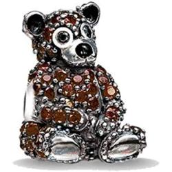 EVESCITY Brown Crystal Pave Teddy Bear Silver Bead For Charms Bracelets - Best Jewelry Gifts for Her