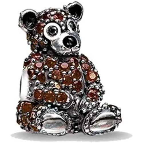 EVESCITY Brown Crystal Pave Teddy Bear Silver Bead For Charms Bracelets - Best Jewelry Gifts for Her EVESCITY Brown Crystal Pave Teddy Bear Silver Bead For Charms Bracelets - Best Jewelry Gifts for Her
