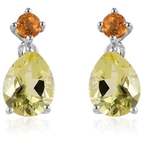 Shop LC 2 stone Dangle Drop Earrings for Women Platinum Over 925 Sterling Silver Prom Purple Jewellery Mothers Day Gifts (Black Spinel/Yellow-Quartz/Amethyst/Green-Peridot)
