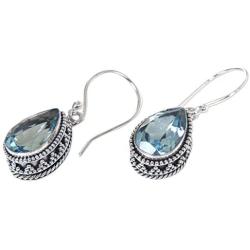 NOVICA .925 Sterling Silver and Blue Topaz Pear-Shaped Dangle Earrings, Sparkling Dew