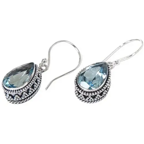NOVICA .925 Sterling Silver and Blue Topaz Pear-Shaped Dangle Earrings, Sparkling Dew NOVICA .925 Sterling Silver and Blue Topaz Pear-Shaped Dangle Earrings, Sparkling Dew