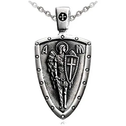 VENICEBEE Archangel St. Michael Saint Medal Cross Sword Shield Angel Guardian Protection Prayer Solid 925 Sterling Silver Pendant Necklace with Chain Black Pouch Polishing Cloth Gift Box VENICEBEE Archangel St. Michael Saint Medal Cross Sword Shield Angel Guardian Protection Prayer Solid 925 Sterling Silver Pendant Necklace with Chain Black Pouch Polishing Cloth Gift Box