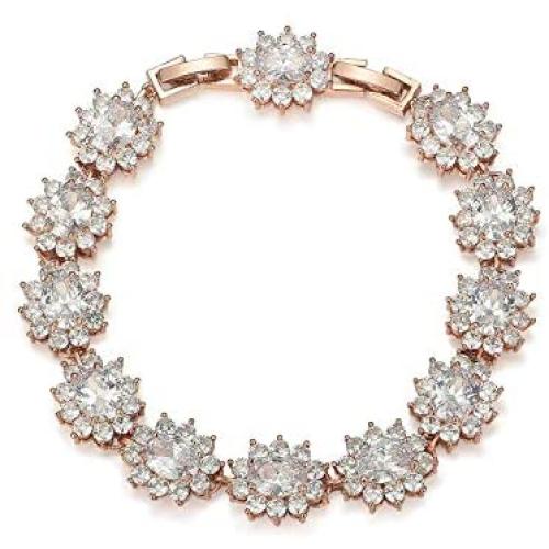SWEETV Cubic Zirconia Wedding Bridal Bracelet Jewelry for Brides,Bridesmaid, Oval Crystal Tennis Bracelet for Women Prom