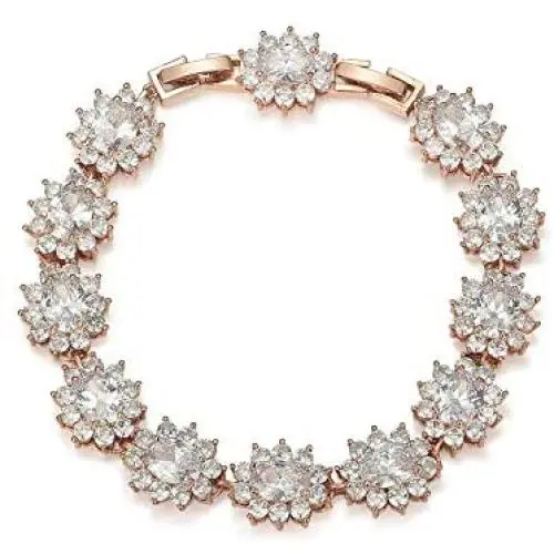 SWEETV Cubic Zirconia Wedding Bridal Bracelet Jewelry for Brides,Bridesmaid, Oval Crystal Tennis Bracelet for Women Prom