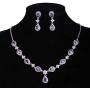 EleQueen Womens Silver-Tone Cubic Zirconia Teardrop Flower Bridal V-Necklace Sets Tennis Bracelet Dangle Earrings for Wedding Bridesmaids