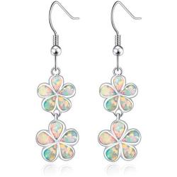 CiNily Gold Plated Flower Shaped Opal Hypoallergenic Stud Earrings Flower Dangle Drop Earrings Jewelry Gift for Women Girls Gemstone Earrings