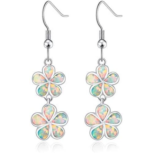 CiNily Gold Plated Flower Shaped Opal Hypoallergenic Stud Earrings Flower Dangle Drop Earrings Jewelry Gift for Women Girls Gemstone Earrings