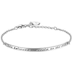 Friendship Sister Bracelets 925 Sterling Silver Women Engraved Inspirational Adjustable Bracelet “She Believed She Could So She Did” for Women Girls Valentines Day Mothers Day