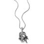 COOLSTEELANDBEYOND Mens Steel Viking Pirate Skull Pendant Necklace with Red Cubic Zirconia and 30 inches Wheat Chain