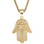 Lee Island Fashion 24K Gold Plated Simmulated Diamond CZ Fully Star of David Beads Fatima Hamsa Hand Egyptian Protection Pendant Stainless Steel Necklace, 24 Inch Chain Jewelry