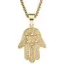 Lee Island Fashion 24K Gold Plated Simmulated Diamond CZ Fully Star of David Beads Fatima Hamsa Hand Egyptian Protection Pendant Stainless Steel Necklace, 24 Inch Chain Jewelry