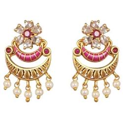 Tarinika Videni Antique Gold-Plated Indian Jewelry Set with Necklace and Earrings - White Red