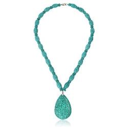 Gem Stone King 22 Inch Blue Simulated Turquoise Howlite Necklace with Drop Shape Pendant and Earring Set