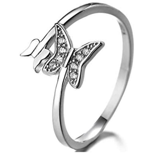 Tafeily Butterfly 18K Gold/Silver Plated 925 Sterling Silver Open Ring Finger Jewelry for Women and Girls Zircon Statement Ring Open Ring