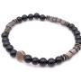 Mens Recycled Glass & Black Ebony Wood Stretch Bead Bracelet Handcrafted in Usa