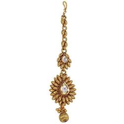 MUCH-MORE Sleek Design Gold Plated Maang Tikka for Girls & Kids & Women
