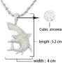 TENGLAI Hip Hop Shark Necklace, Long Chain Punk Rock Choker, Crystal Fish Jewelry, Premium Unisex Cubic Zirconia Shark Pendant with 24'' Rope/Box Chain
