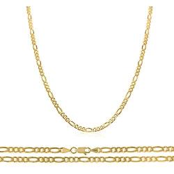 14K Solid Gold 2mm Figaro 2 + 1 Link Chain Necklace, 16'' - 30''