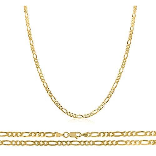 14K Solid Gold 2mm Figaro 2 + 1 Link Chain Necklace, 16'' - 30''
