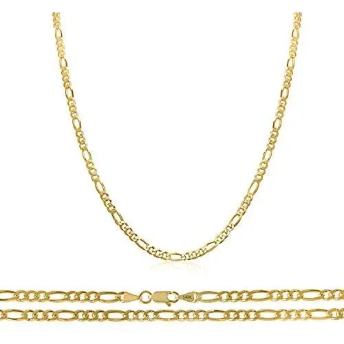 14K Solid Gold 2mm Figaro 2 + 1 Link Chain Necklace, 16'' - 30'' 14K Solid Gold 2mm Figaro 2 + 1 Link Chain Necklace, 16'' - 30''