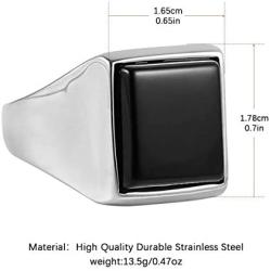 HZMAN Mens Simple Square Black Cubic Zirconia Inlaid Polished Stainless Steel Ring