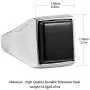 HZMAN Mens Simple Square Black Cubic Zirconia Inlaid Polished Stainless Steel Ring