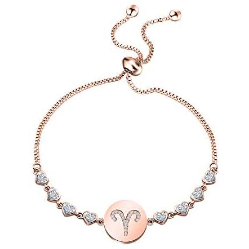 BLEOUK Zodiac Sign Adjustable Bracelet Constellation Jewelry Birthday Constellations Zodiac Sign Bracelet for Women Rose Gold Zodiac Signs Charms Jewelry