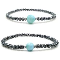 Lii Ji Natural Dominican Blue Green Larimar Hematite Beads 2pcs