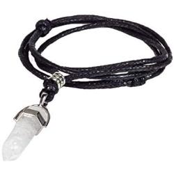 BlueRica Crystal Quartz Pendant on Adjustable Black Rope Cord Necklace