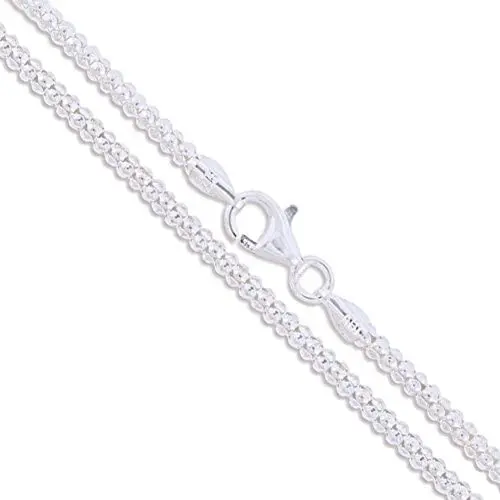 Sterling Silver Diamond-Cut Popcorn Coreana Necklace 1.3mm-3mm Solid 925 Italian Chain Sterling Silver Diamond-Cut Popcorn Coreana Necklace 1.3mm-3mm Solid 925 Italian Chain