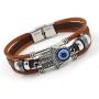 Leather Evil Eye Bracelet Wristband Vintage Three-Row Leather Hamsa Hand Blue Eyes Bracelet Retro Multi-Layer Rope Wrap Bracelet Handmade Devils Eye Bangle Strand Bracelet Turkish Jewelry