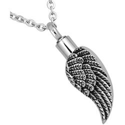 Charmed Craft Angel Wing Cremation Necklace URNs for Ashes Holder Memorial Keepsake Pendant Stainless Steel