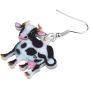 DUOWEI Cute Cartoon Milk Cattle Cow Earrings Acrylic Dangle Drop Jewelry for Women Girls Teens Kids Gifts