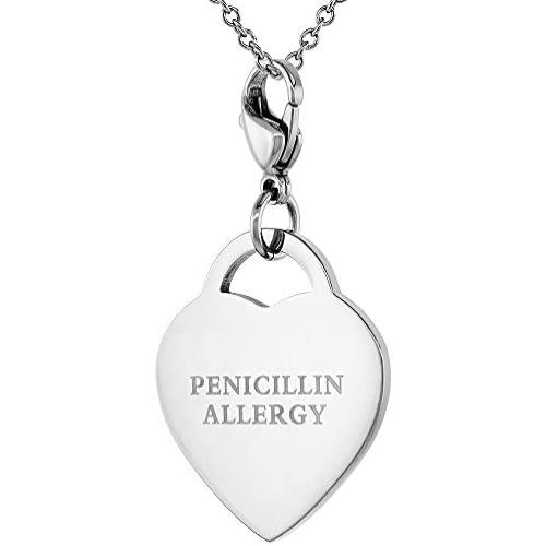 Surgical Stainless Steel Medical Alert ID Tag with Lobster Clasp Heart Shape 7/8 inch