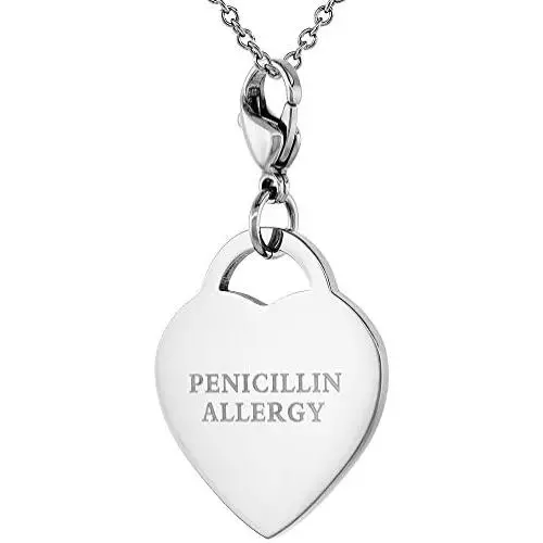 Surgical Stainless Steel Medical Alert ID Tag with Lobster Clasp Heart Shape 7/8 inch Surgical Stainless Steel Medical Alert ID Tag with Lobster Clasp Heart Shape 7/8 inch