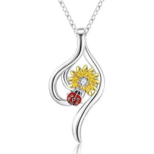 Sunflower Necklace for Women 925 Sterling Silver You are My Sunshine Sunflower Jewelry Ladybug Pendant Necklace Gifts for Mom Girlfriend Sunflower Necklace for Women 925 Sterling Silver You are My Sunshine Sunflower Jewelry Ladybug Pendant Necklace Gifts for Mom Girlfriend