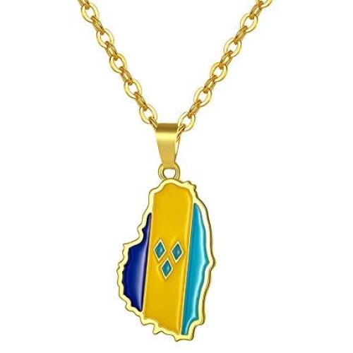 Gold Color ST. Vincent Map Pendant Necklaces Stainless Steel Chains Saint Vincent Maps Lesser Antille Jewelry Gifts