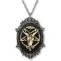 Antiqued Goat Head Satanic Baphomet Cameo Bone on Black in Silver Finish Frame Pendant Necklace Antiqued Goat Head Satanic Baphomet Cameo Bone on Black in Silver Finish Frame Pendant Necklace