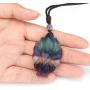 Jovivi Natural Rose Quartz/Ice Obsidian Fox Necklace Healing Crystal Gemstone Necklaces Pendant Protection Amulet Charm