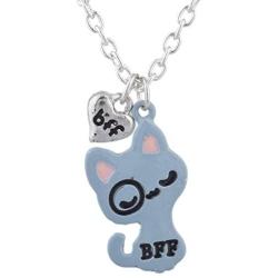 Lux Accessories Silvertone White Pink Kitty Cat BFF Best Friends Necklace Set