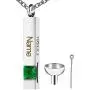 Fanery Sue Custom Urn Necklace for Ashes Personalized Name Memorial Cremation Jewelry Birthstone Vertical Bar Pendant