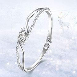 Menton Ezil Fairytale Mermaid Swarovski Crystal Silver Plated Women Bangle Bracelet for Girls Wife Mom