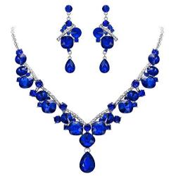 BriLove Womens Wedding Bridal Crystal Geometric Cluster Statement Necklace Dangle Earrings Set