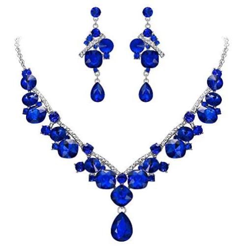 BriLove Womens Wedding Bridal Crystal Geometric Cluster Statement Necklace Dangle Earrings Set