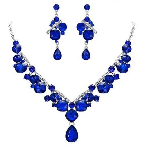BriLove Womens Wedding Bridal Crystal Geometric Cluster Statement Necklace Dangle Earrings Set