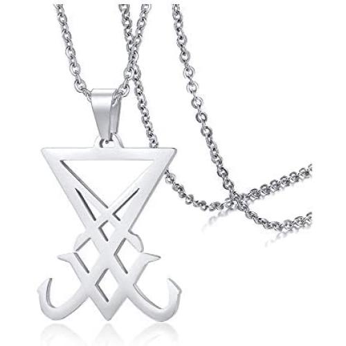 PJ Jewelry Sigil of Lucifer Pendant Satanic Symbol Stainless Steel Seal of Satan Necklace,Free 20'' Chain